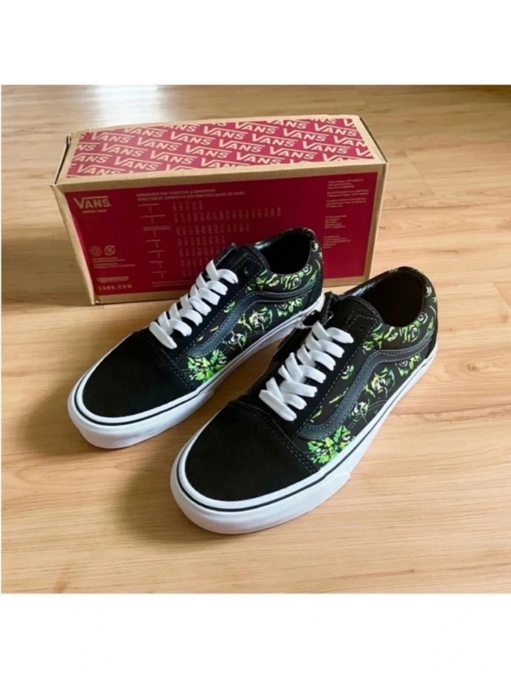 VANS Old Skool Low Top Black Green Canvas Suede Sneakers VNOA4BW2BML Women 8.0